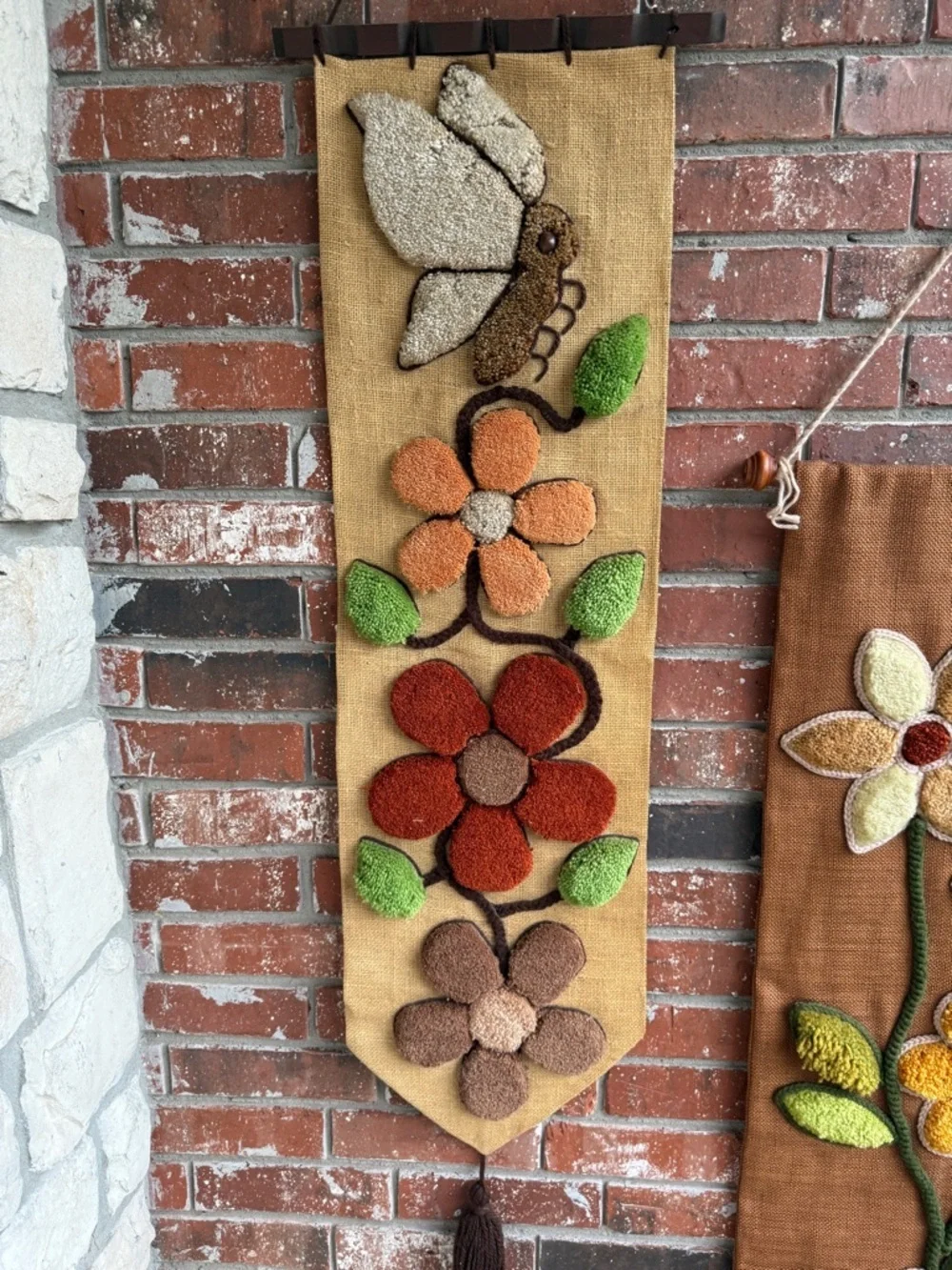 Handmade Floral Hooked Wall Tapestry Hangings - Earth Tones